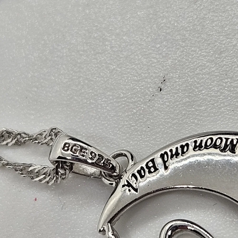 sterling silver Daughter moon and heart necklace with diamond chip BGE 925